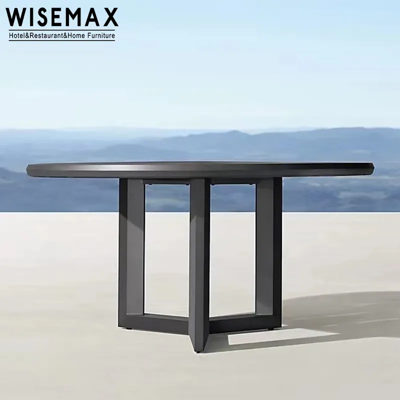 Wisemax ชุดเฟอร์นิเจอร์อลูมิเนียมโต๊ะกลมโต๊ะรับประทานอาหารกลางแจ้งชุดรับประทานอาหารโลหะสีขาว4-6คน