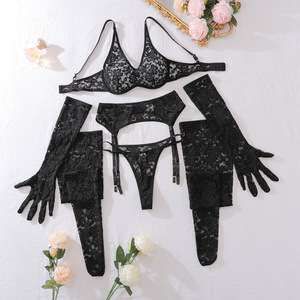 Lencería Erótica Transparente con Bordado Floral en Color Sólido, Conjunto de Lencería con Encaje y Aro de Acero - Product Image 2