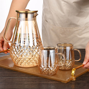 <span class=keywords><strong>Carafe</strong></span> et ensemble de 6 verres à <span class=keywords><strong>eau</strong></span> en verre épais soufflé à la main, design esthétique unique, pour comptoir, luxe - Product Image 1