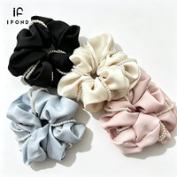 IFOND Maßgefertigter OEM Perlen-Umwickelter Großer Satin-Scrunchie Mehrfarbig Einfarbig Großhandel Damen Braut Formell Täglich Luxus Haargummi