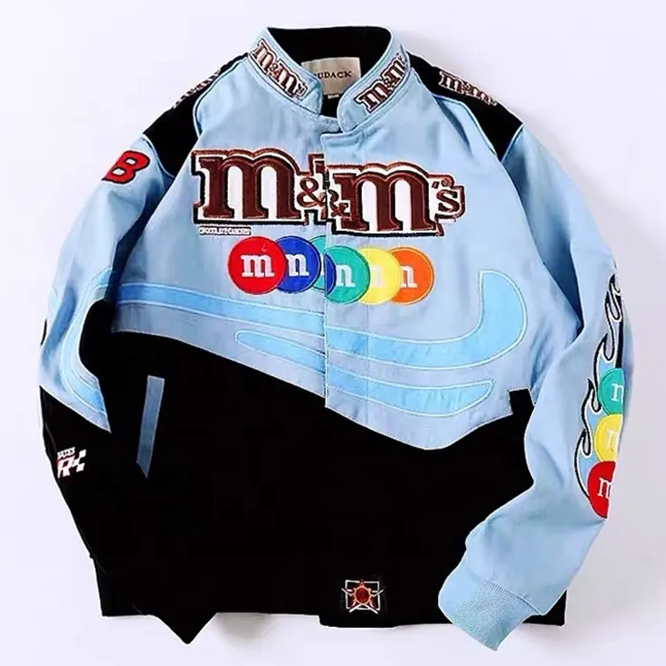 Wholesale OEM Custom Embroidery Patch Cotton Plus Size Bomber Motorcycle Riding Vintage Racing Jacket Men