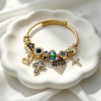 Bracelet à breloque croix noire en acier inoxydable plaqué or, étanche, tendance TikTok, de la marque Fanhua Jewelry