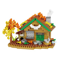 Modèle de construction en briques de cabane en bois en forme de maison dans les arbres, ornement de scène de rue, blocs de construction DIY en gros