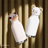 Bouteille d'eau isotherme en acier inoxydable classique de 450 ml avec couvercle en silicone motif animal mignon