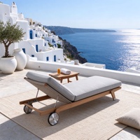 Chaise longue d'extérieur en teck massif avec coussin en mousse hautement élastique, chaise longue inclinable à roulettes pour piscine, plage, jardin