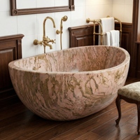 Baignoires ovales modernes de luxe sur mesure en granit multicolore rouge, autoportantes, pour salle de bain, villa, hôtel, maison