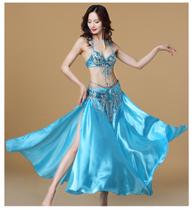 Sujetador de danza del vientre de gasa de alta calidad, conjunto de vestido con banda en la cintura, cinturones <span class=keywords><strong>Ara</strong></span>, bufanda de cadera de danza india, vestido de baile de escenario para mujer - Product Image 3