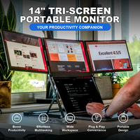 Extenseur d'écran triple pour ordinateur portable, 3*14 pouces, FHD, alliage d'aluminium, moniteur portable, 480 cd/m², 5 ms, 100 % SRGB, pour ordinateur de bureau