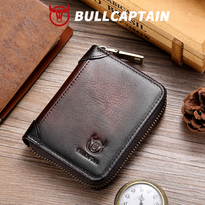 BULLCAPTAIN Genuine Leather Slot Card <b>Holder</b> RFID Classic Business <b>ID</b> Bank Credit Card Bag Male Coin Pouch Zipper Money Bag - Product Image 1