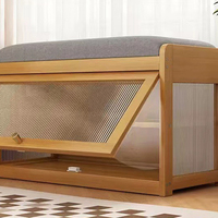 Banc à chaussures d'entrée avec rangement intégré, multifonctionnel, avec assise rembourrée, en bambou et rotin, capacité de plus de 50 paires