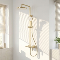 Ensemble de douche en laiton brossé avec cartouche céramique, jet pluie doux et fonction pause, pour salles de bain d'hôtels/villas (montage mural chaud/froid, garantie 5 ans)