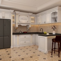 Meuble de cuisine moderne de haute qualité en contreplaqué, panneau de particules et MDF, avec robinet, évier, charnières à fermeture amortie, panier de tiroir et porte, pour appartement et villa