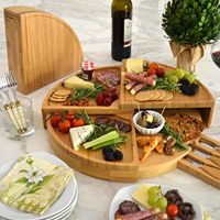 JQ Petit plateau de service en bambou Mini planches à charcuterie et planches à fromage avec couteaux