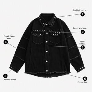 เสื้อแจ็คเก็ตผู้ชายสีดำขอบรุ่ย ผ้าฝ้าย 100% สำหรับฤดูใบไม้ผลิ แต่งกระดุมลายการ์ตูน กันลมและกันน้ำ เหมาะสำหรับสตรีทแวร์ - Product Image 2