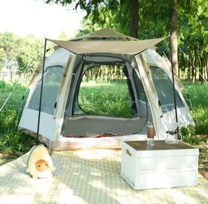 Tenda da campeggio esterna portatile a doppio strato con struttura a una camera da letto resistente alla pioggia e palo in alluminio in tessuto Oxford ispessito - Product Image 4