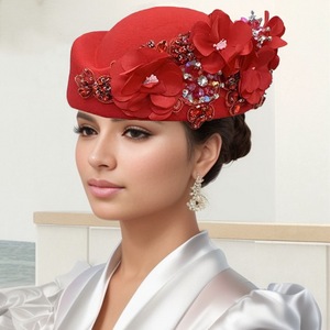 Chapeau en feutre de style français pour femmes, béret orné de strass, élégant, pour mariage, fête du thé - Product Image 2