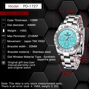 PAGANI DESIGN PD1727 Stainless Steel Bezel Men Quartz Wristwatches Luxury Sapphire Glass <b>Chronograph</b> VK63 Watch Men Reloj Hombre - Product Image 6