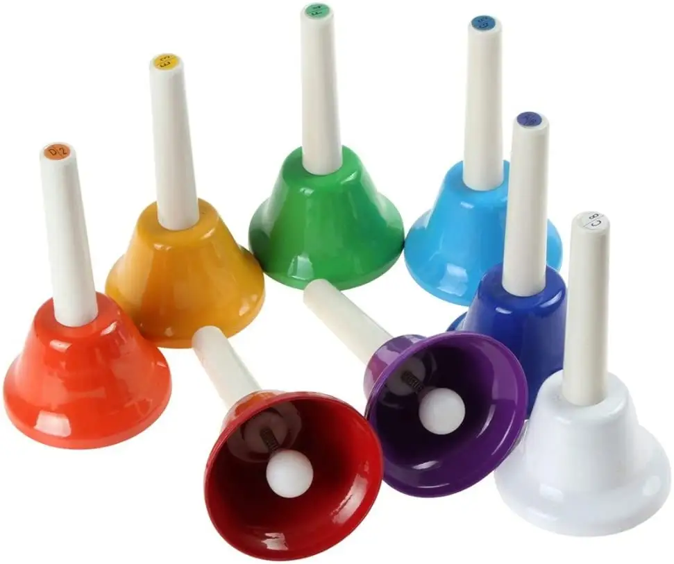 Coloful Musical Hand Bell Set,8 Note Diatonic Metal Hand Bells Musical Toy Percussion Instrument for Festival,Musical Teaching