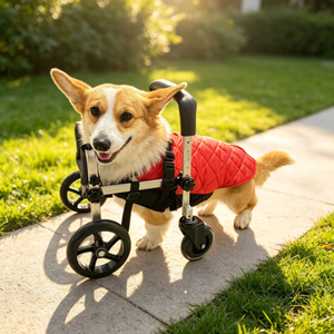 Carrito de Movilidad Ajustable de 4 Ruedas para Perros, Marco de Aluminio Rojo, Soporte para Patas Traseras, Plegable, Carrito de Viaje - Product Image 4
