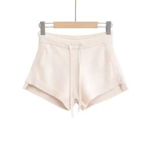 <b>Elastic</b> Waist <b>Lace</b>-Up Side Slit Knitted Solid Color Casual Fashion Shorts for Women - Product Image 3