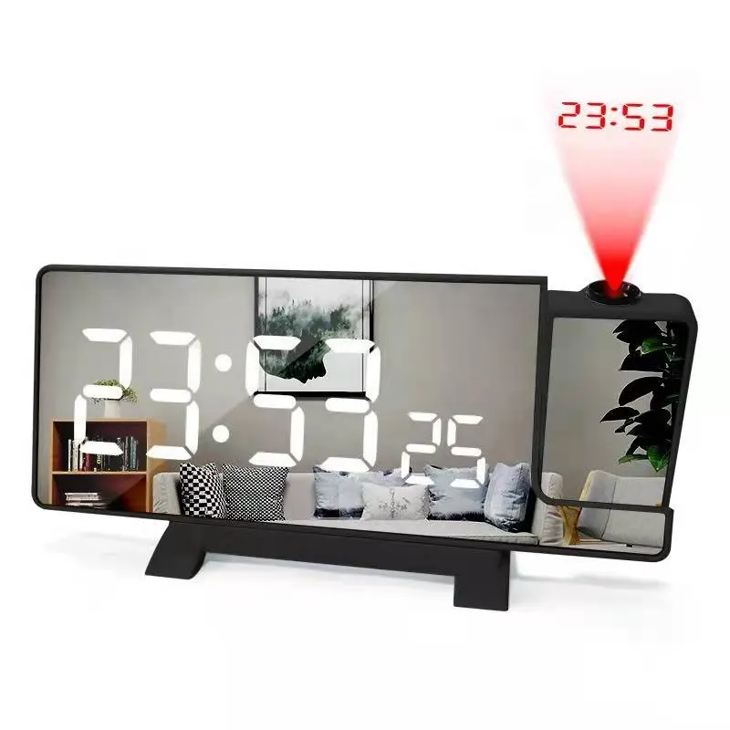 Digital Clock LED Projection Display Desk Table Clock With Radio and Charge Port