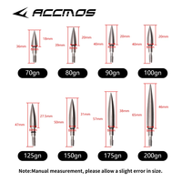 Pointe de flèche de tir à l'arc en acier inoxydable 70/80/90/100/125/150/175/200 grains, ID 6,2 mm, pour arbalète, avec tige en aluminium, accessoire de tir à l'arc