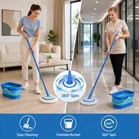 Kit de Mopa Giratoria de Microfibra Ligera con Mango de Plástico y Cubo Plegable para Limpieza de Pisos Húmedos