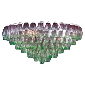Collezione <span class=keywords><strong>Venini</strong></span> del Mid-20th secolo Murano sorprendente Poliedri lampadario in vetro soffiato Murano rosa e verde per sala da pranzo - Product Image 1