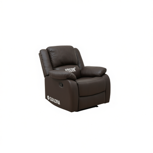 Fauteuil inclinable GOLONA en cuir véritable brun foncé avec accoudoirs rembourrés, structure en bois massif, fonction de massage électrique, meubles de salon - Product Image 1