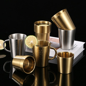 Bicchieri Termici in Acciaio Inox 304 a Doppia Parete, Semplici Tazze Coreane Oro Argento Oro Rosa per Caffè e Tè, per Casa Bar Feste 300 ml - Product Image 2