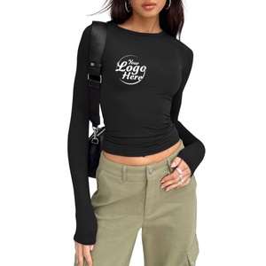 Camisetas de Cuello Redondo, Camiseta Moderna de Manga Larga para Mujer, Top Corto Básico, Ajustado, Bonito, Ropa de Otoño e Invierno para Chicas - Product Image 2