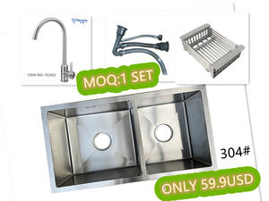 <span class=keywords><strong>Vasche</strong></span> da <span class=keywords><strong>cucina</strong></span> fatte a mano con rubinetto di alta qualità in acciaio inox doppia ciotola lavello Logo personalizzato foro di drenaggio - Product Image 4