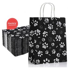 Bolsas de Papel Kraft Personalizadas con Estampado de Huellas de Perro, Bolsas de Papel con Asas, Bolsas de Regalo para Mascotas - Product Image 1