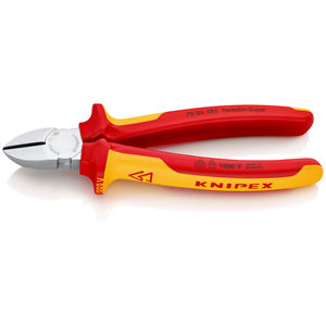 KNIPEX 70 06 180 Cortador diagonal aislado con mangos con empuñaduras multicomponentes, cromado y probado según norma VDE, 180 mm - Product Image 1