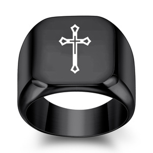 Anillo de cruz de oro para hombre, diseño geométrico cuadrado de 18 mm, para regalo, joyería - Product Image 4