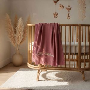 Personalised Knit <b>Blanket</b>, Soft and Breathable, Customised Cellular <b>Blankets</b> with Embroidered Name, <b>Newborn</b> Gift - Product Image 5