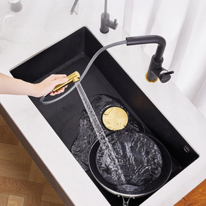 Évier de cuisine à poser sous plan en pierre de quartz noir, grande cuve unique, anti-taches, facile à nettoyer, pour usage domestique - Offre Spéciale - Product Image 2