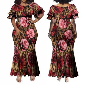 Hot Selling Custom Island Design Floral Print Double Layer Ruffle Petal Sleeve Bodycon Mermaid <strong>Dress</strong> <strong>Plus</strong> <strong>Size</strong> Womens Clothing - Product Image 3