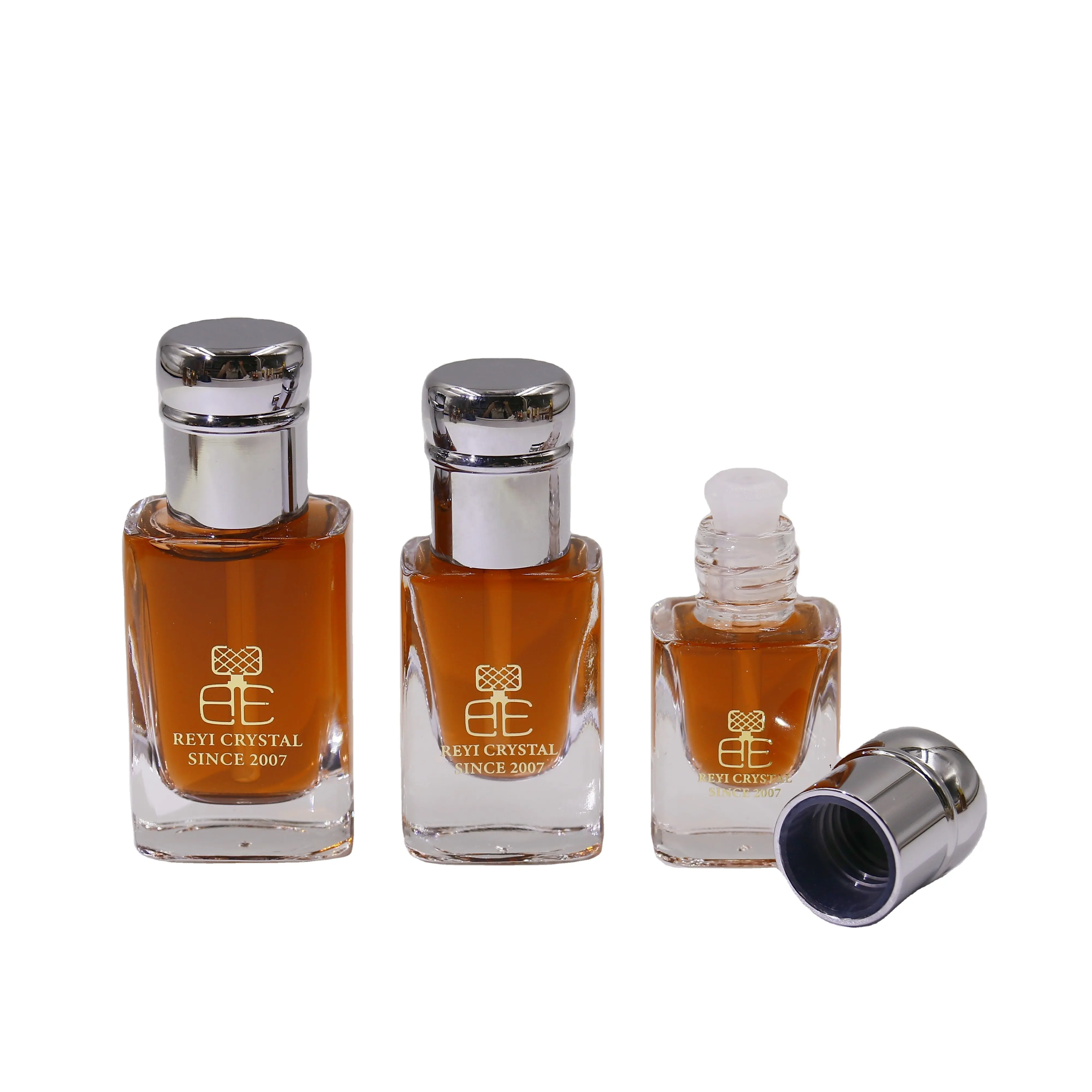 Frasco retangular de prata 3ml/6ml/12ml, garrafa de perfume em vidro tola com tampa zamac