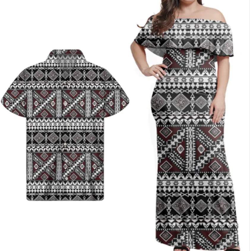 Vintage Couple Quần Áo Phụ Nữ Sexy Bodycon Dress Polynesia Tribal In Tùy Chỉnh Cộng Với Kích Thước Tắt Shoulder Mẹ Của Các Cô Dâu Dresses