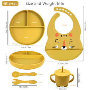 Platos RTS Platos divididos de silicona para bebés Sin BPA Microondas Apto para lavavajillas Juego de alimentación de forma redonda con babero Juego de cuchara - Product Image 3