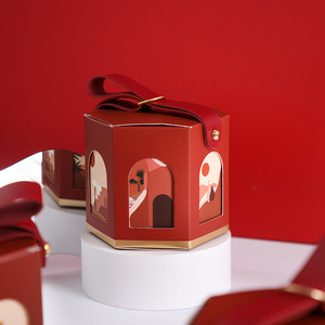 Cajas de Regalo Hexagonales con Asa de Cuero <span class=keywords><strong>para</strong></span> Recuerdos de Boda, Estilo Nuevo, Embalaje de Papel, Laminación Mate, Carpeta de Repujado - Product Image 3