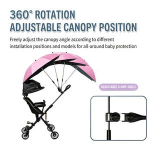 Parasol pratique pour poussette de bébé |   Support réglable <span class=keywords><strong>anti</strong></span>-<span class=keywords><strong>UV</strong></span> et imperméable avec revêtement noir |   Parapluie de pluie pour poussette d'enfant, pour l'extérieur - Product Image 4