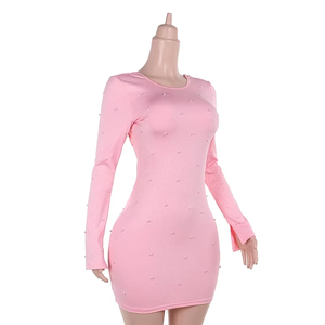 Abito Mini Sexy con <span class=keywords><strong>Schiena</strong></span> <span class=keywords><strong>Scoperta</strong></span> e <span class=keywords><strong>Maniche</strong></span> <span class=keywords><strong>Lunghe</strong></span>, Decorato con Perline, Tinta Unita, da Donna, Nuova Collezione Autunno 2025 Europa Stati Uniti, Stile Spice Girls, <span class=keywords><strong>Vestito</strong></span> Aderente sui Fianchi - Product Image 2