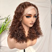 4 #   Perruques Lace Front HD 13*4 Bourgogne, Bob court moyen, Ondulations d'eau, Densité 250%, Cheveux humains brésiliens Remy bouclés profonds, Afro pour femmes