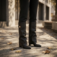 Bottes d'automne pour femmes, style slouchy, hauteur genou, bout pointu, en cuir PU, talon carré, mode, logo personnalisé, vente en gros, bottes d'hiver pour femmes