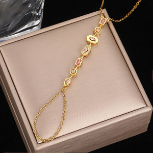 Non Tarnish 316L Stainless Steel 14k 18k Pvd Gold Plated Finger Bracelets Bride Hand Chain Bracelet <b>Ring</b> for Women - Product Image 3