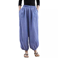 Celana Bloomers & Celana Panjang Wanita Bahan Katun-Linen, Model Longgar, Bergaya Artistik, Terinspirasi Fotografi Perjalanan, Desain Sambungan, Kaki Lebar, untuk Santai di Musim Panas