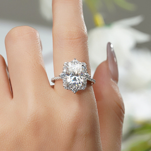 Fashion Women Halo Moissanite <b>Ring</b> Radiant Cut <b>Emerald</b> Cut D VVS1 High Quality Moissanite Sterling <b>Silver</b> <b>Ring</b> - Product Image 5