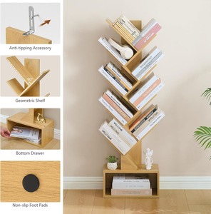 Wood Book Shelf Book Organizer Shelves Wood Tall Bookcase Storage Organizer with Drawer <b>Tree</b> Modern Bookshelf Floor <b>Standing</b> - Product Image 3